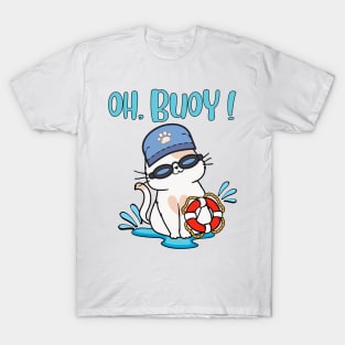 Funny Persian Cat Goes Swimming with a Buoy - Pun Intended T-Shirt
